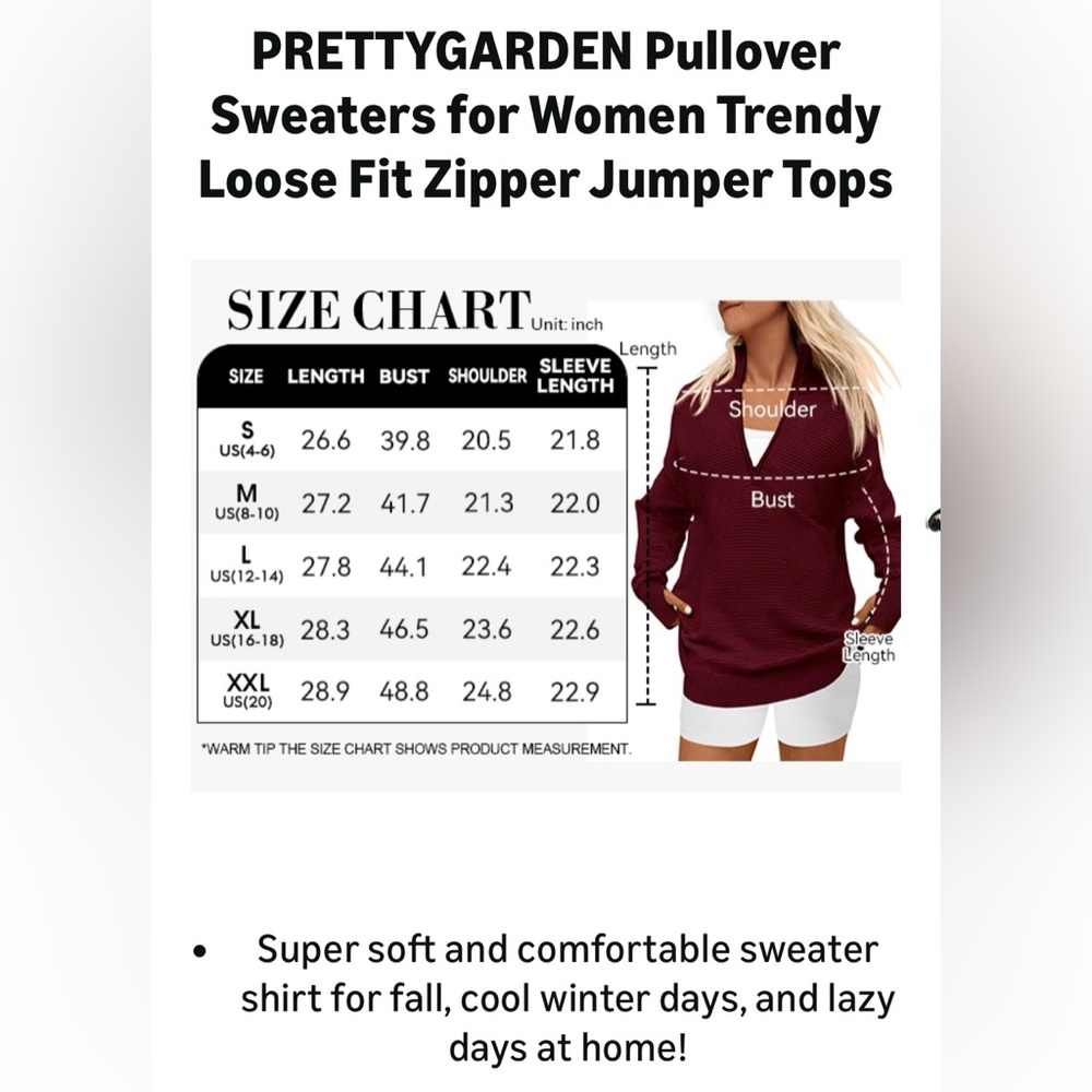 Red Half-Zip Knit Pullover | Thumb Hole | Small | Pretty Garden | New - Picture 9 of 11